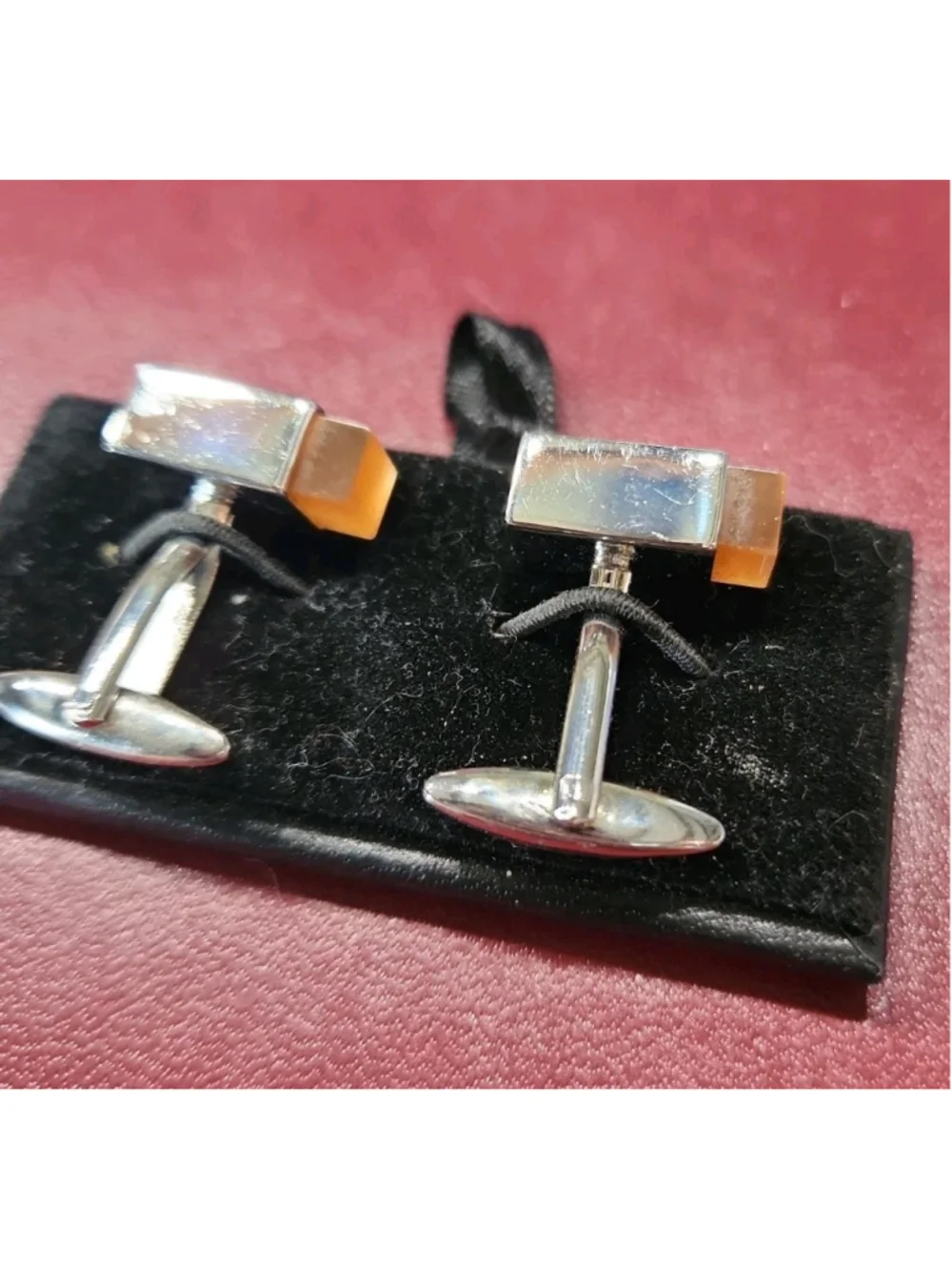 Brighton Silver Tone Rectangular Cuff Links Peach Stone NWOT